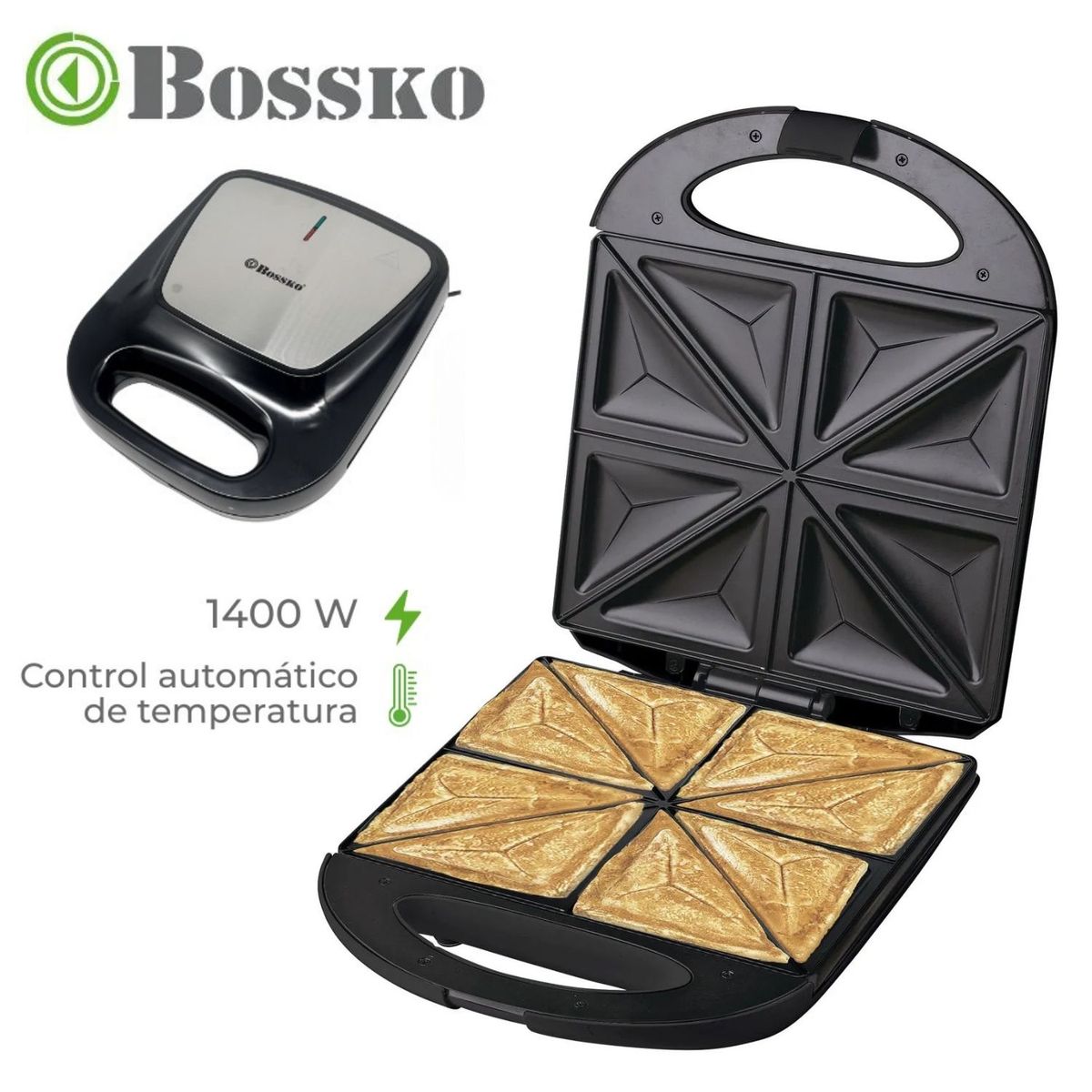 BOSSKO - Sanguchera 4 Panes Marca Bossko BK - 422SM4 Negro