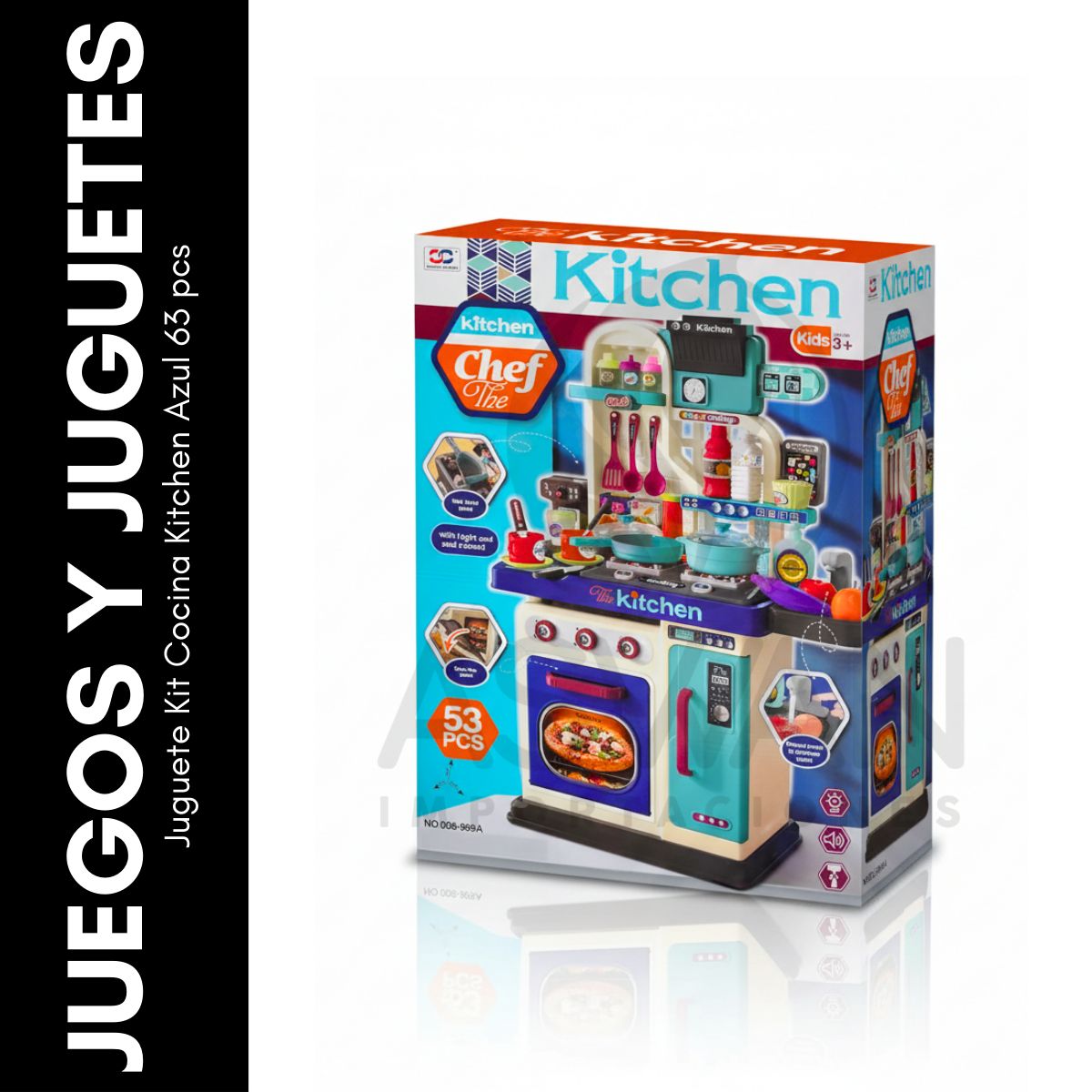 Juguete Kit Cocina Kitchen Azul 63 pcs, marca GENERICO - Foto Principal