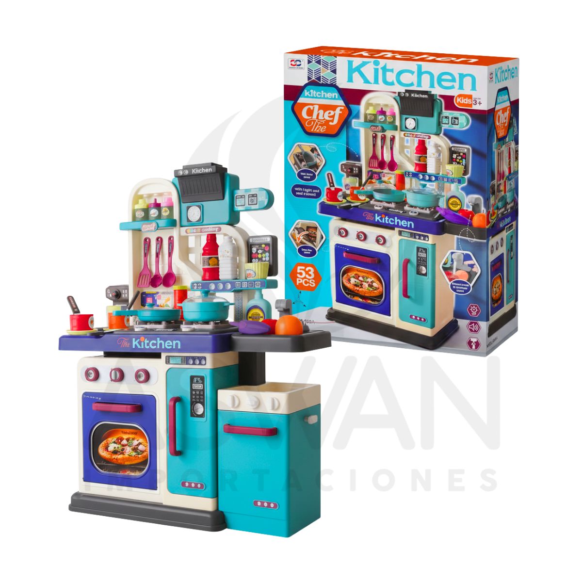 Juguete Kit Cocina Kitchen Azul 63 pcs, marca GENERICO - Foto 2