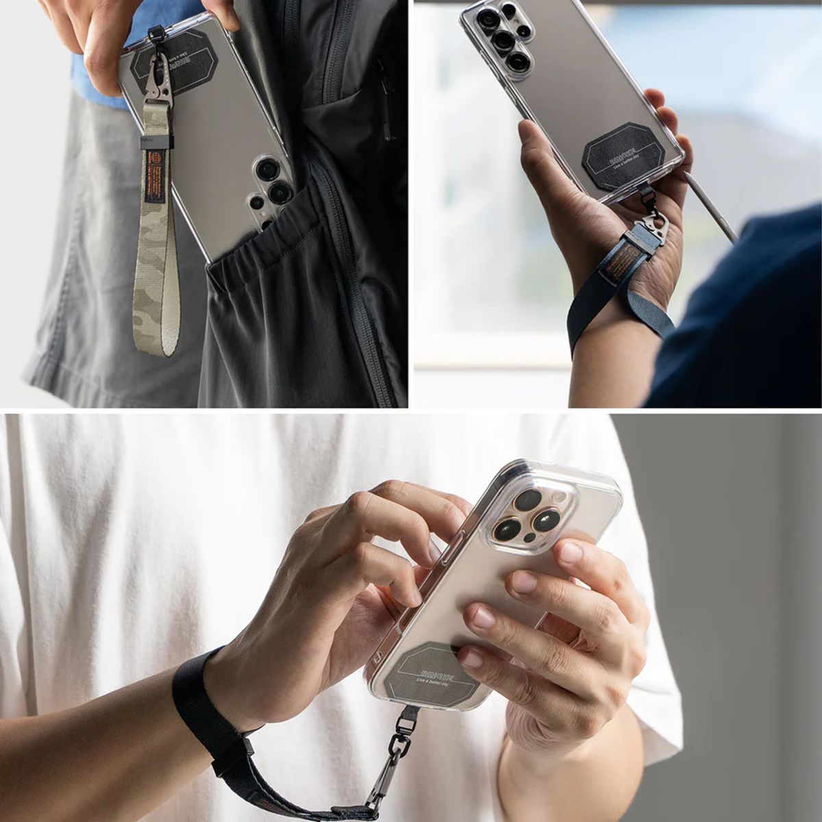 RINGKE - Correa Corta Negra Ringke Holder Link Para Celular Camara Otros Dispositivos