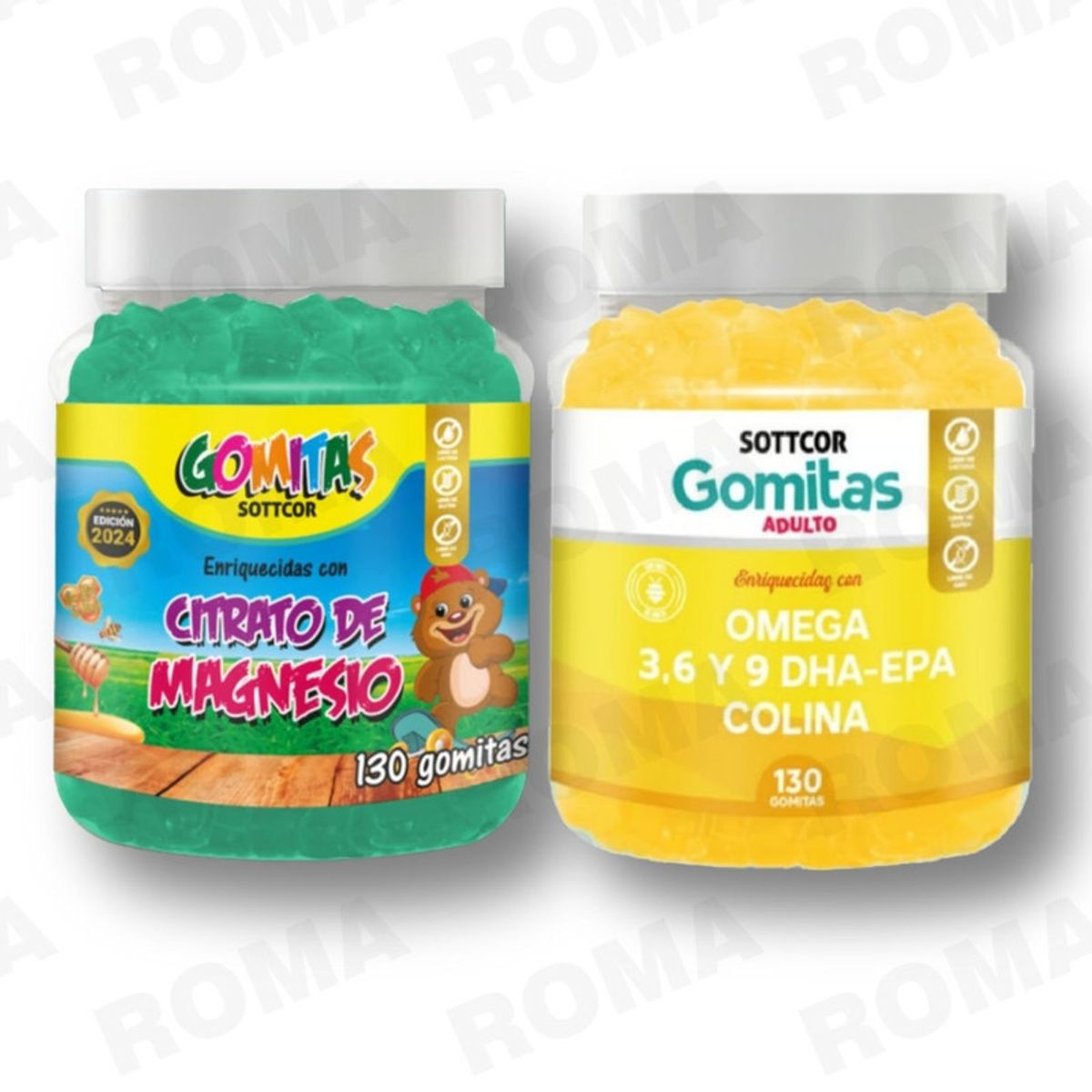GENERICO - PACK 2  GOMITAS CITRATO DE MAGNESIO NIÑOS + OMEGA 3 ADULTO 260 UND