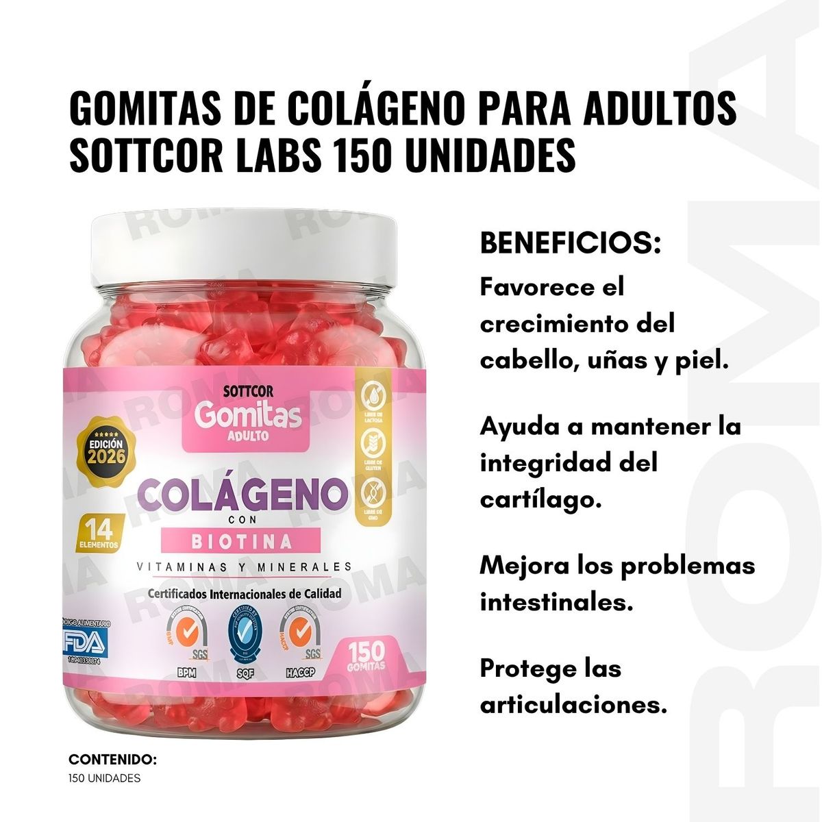 GENERICO - PACK 3 GOMITAS COLÁGENO CON BIOTINA 450 SOTTCOR LABS