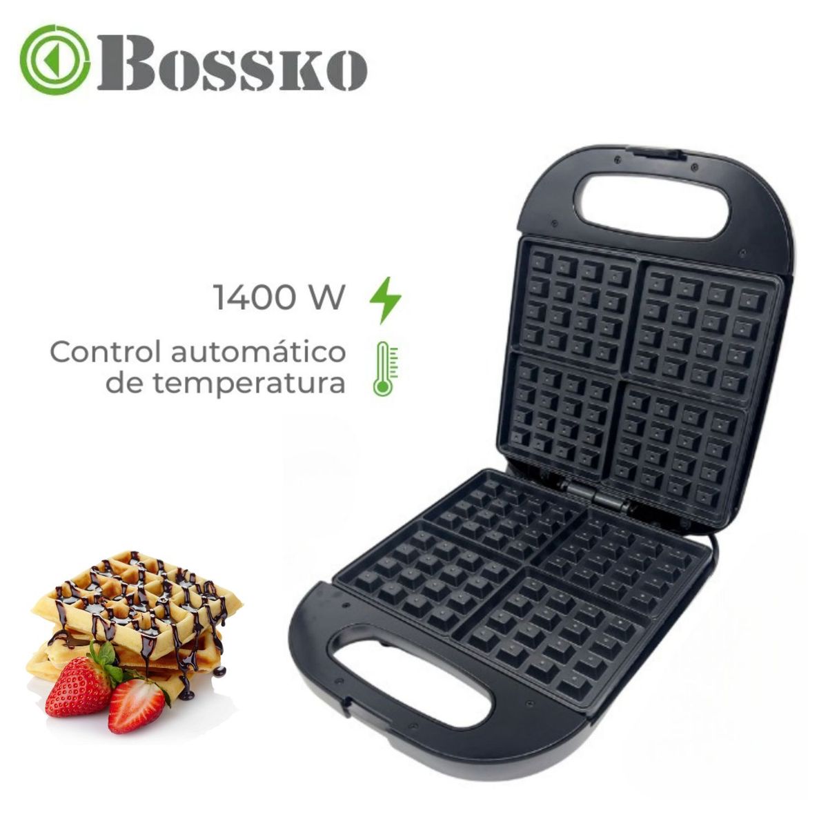 BOSSKO - Wafflera maker 4 piezas Marca Bossko BK-424WF4 Negro