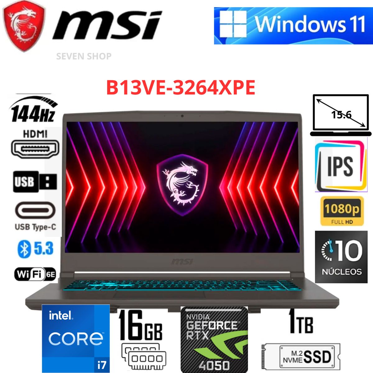 MSI - Laptop MSI THIN 15 B13VE Intel Core i7-13620H 16GB RAM 512GB SSD RTX 4050-6GB 15.6"  FHD - Cosmo Gray