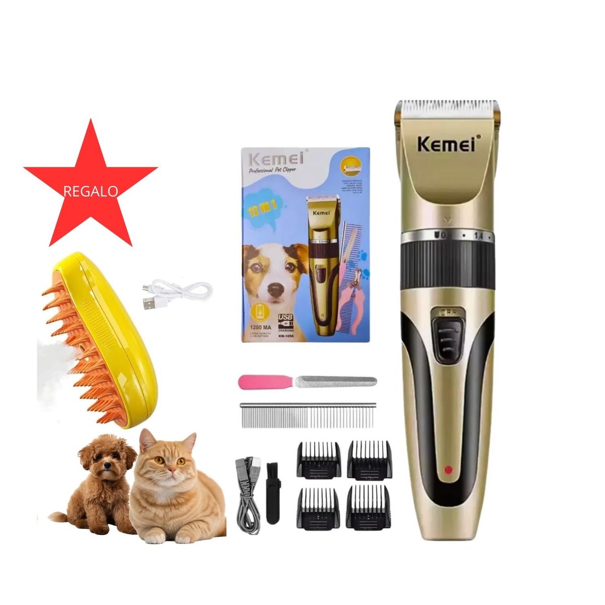 KEMEI - KIT DE MASCOTA KEMEI + PEINE A VAPOR PORTATIL GRATIS