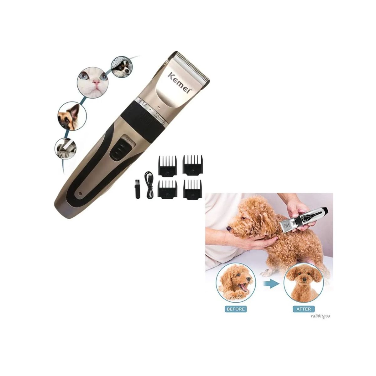 KEMEI - KIT DE MASCOTA KEMEI + PEINE A VAPOR PORTATIL GRATIS