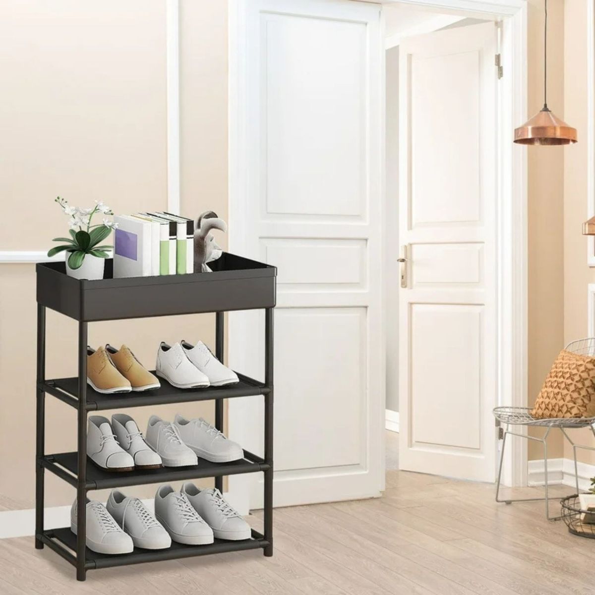 GENERICO - Zapatero organizador multifuncional de zapatos  de 4 niveles en color blanco