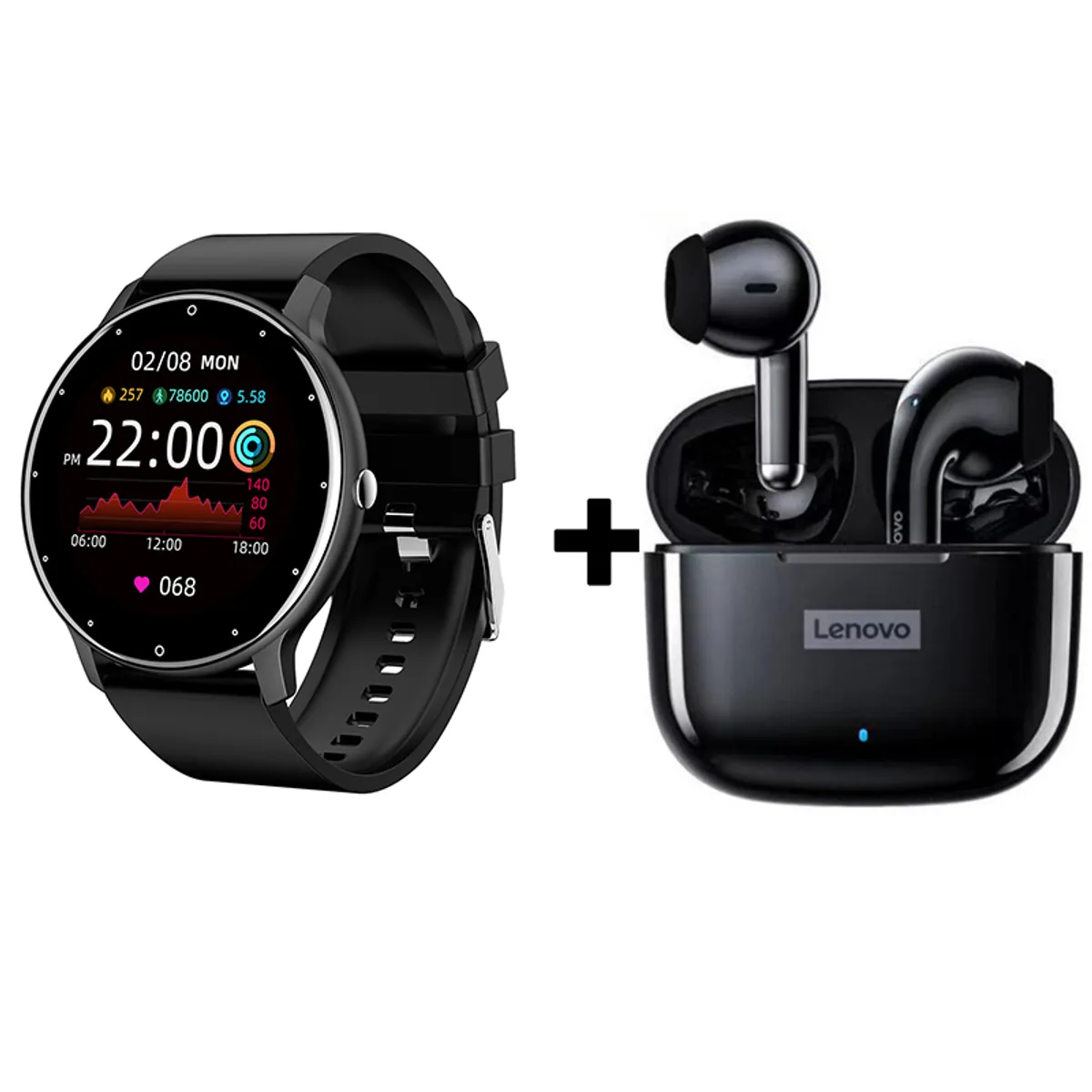 LENOVO - Audífonos Bluetooth Lenovo LP40 PRO y Reloj Inteligente ZL02 - Negro