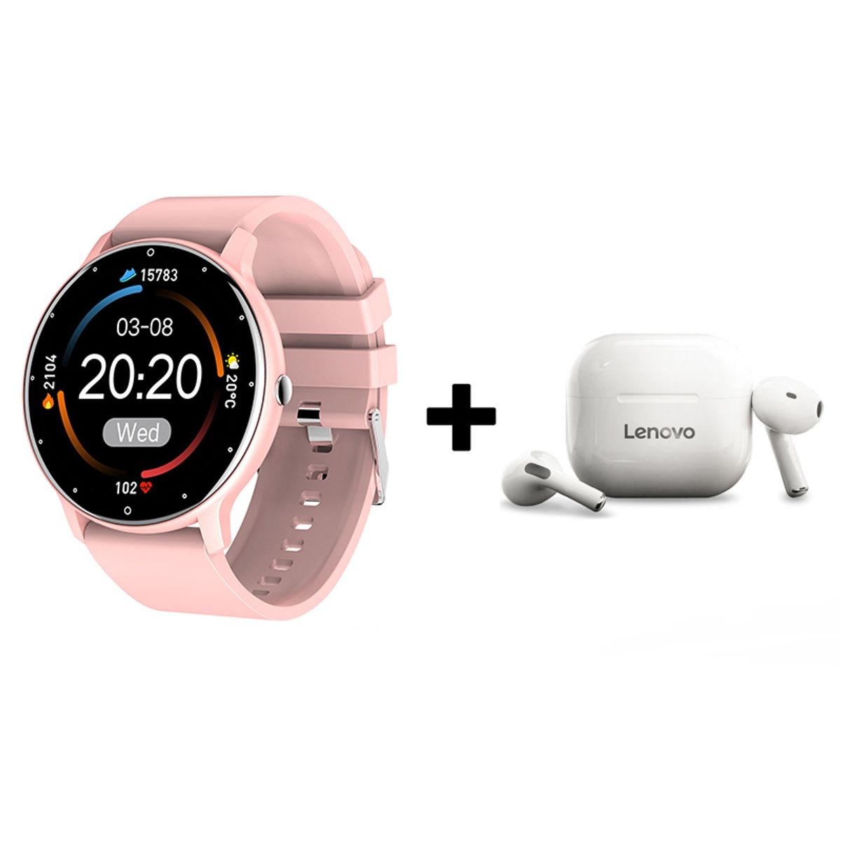 LENOVO - Audífonos Bluetooth Lenovo LP40 y Reloj Inteligente ZL02 - Rosa