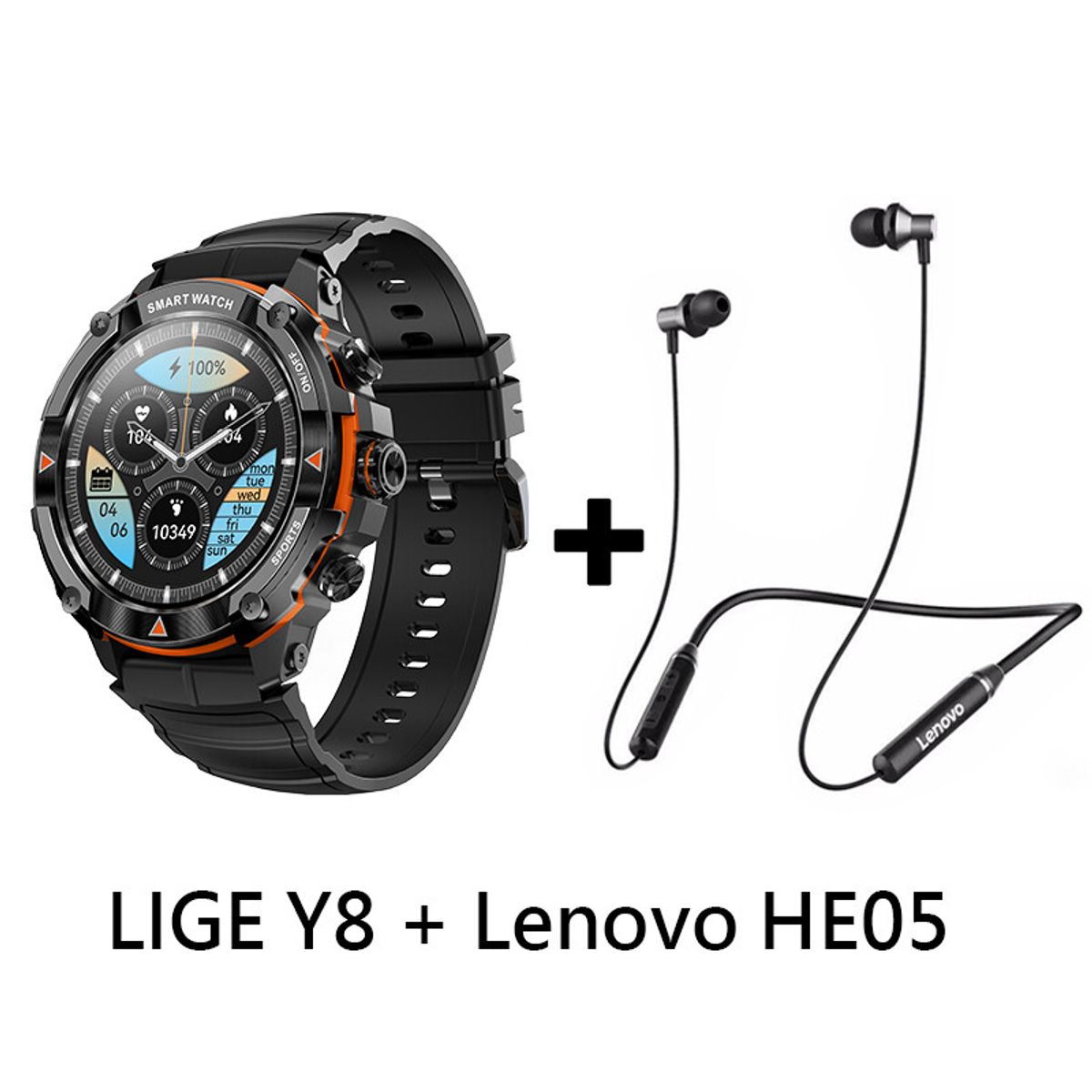 LENOVO - Audífonos Bluetooth Lenovo HE05 y Reloj Inteligente Smart Watch Y8