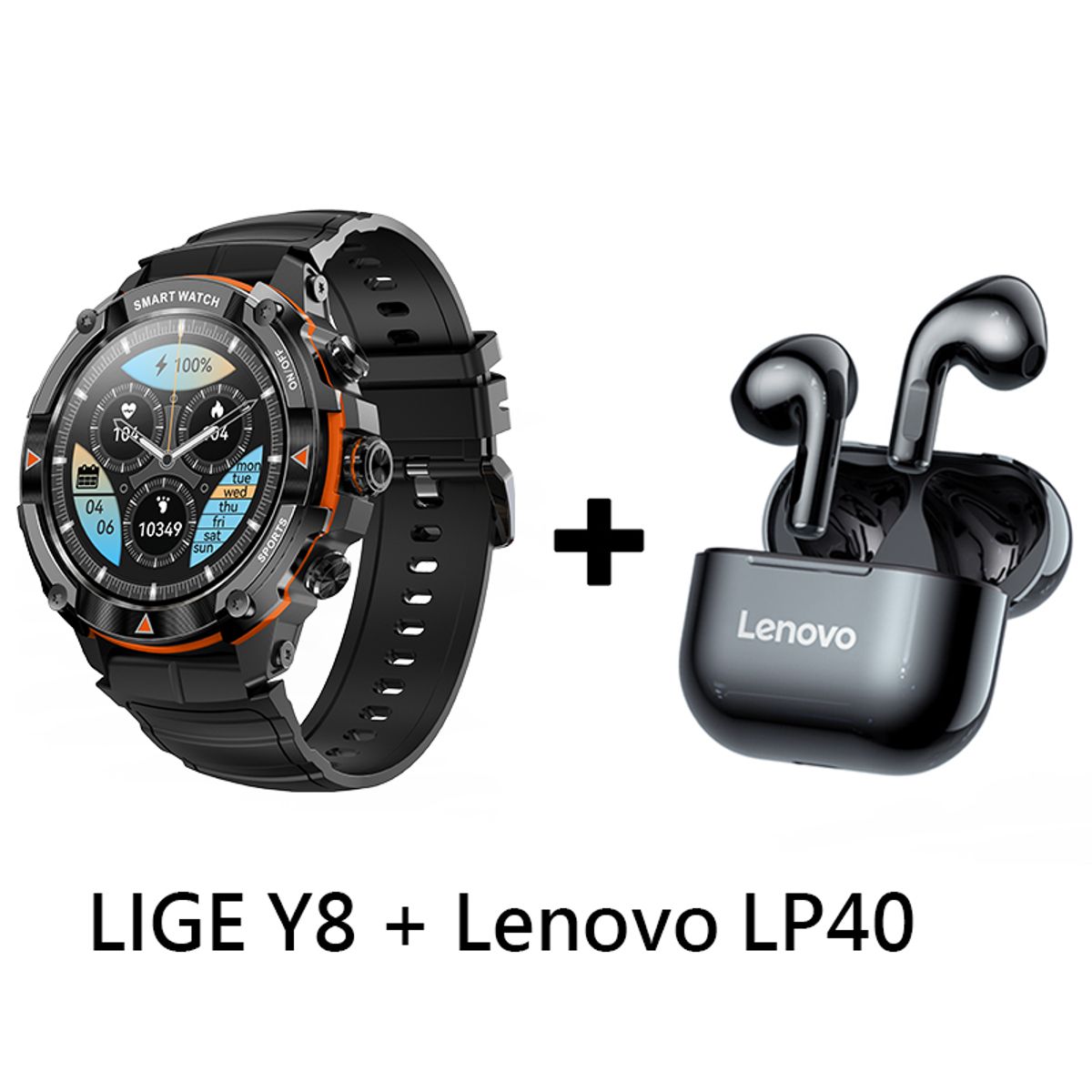LENOVO - Audífonos Bluetooth Lenovo LP40 y Smartwatch Y8 reloj inteligente