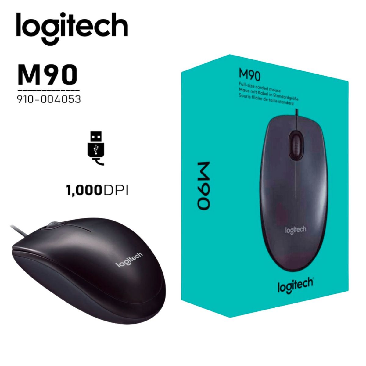 LOGITECH - MOUSE LOGITECH M90 DARK BLACK