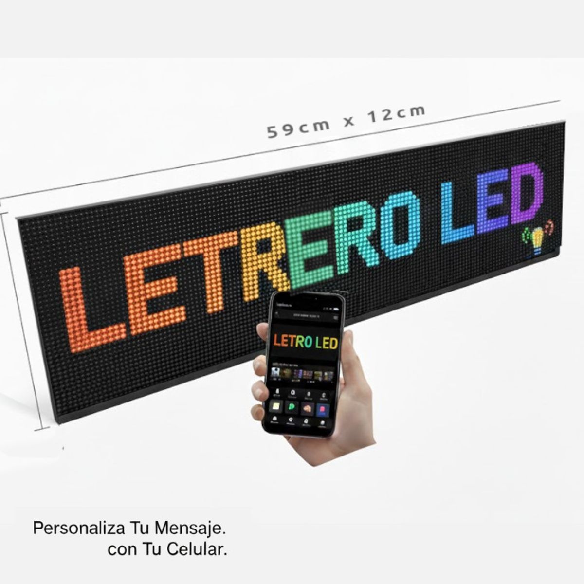 GENERICO - Luz Cartel letrero Led RGB Programable App CEll Usb 60x12cm Bluetooth