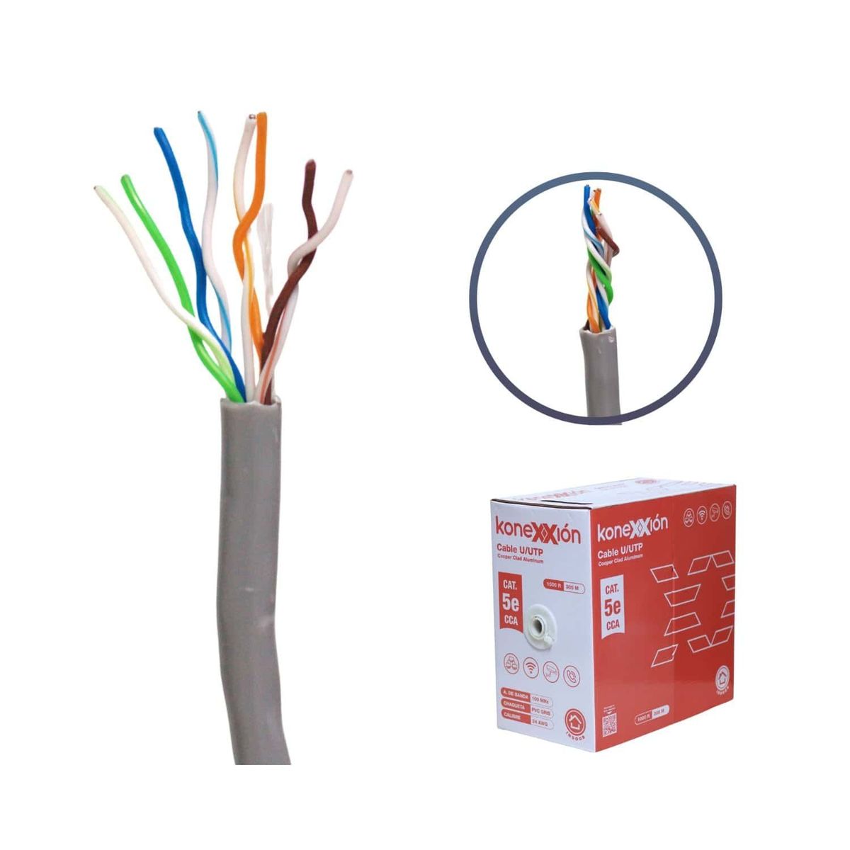 GENERICO - Cable UTP Cat5 CCA 24 AWG PVC Interior 305 m Gris KONEXXION