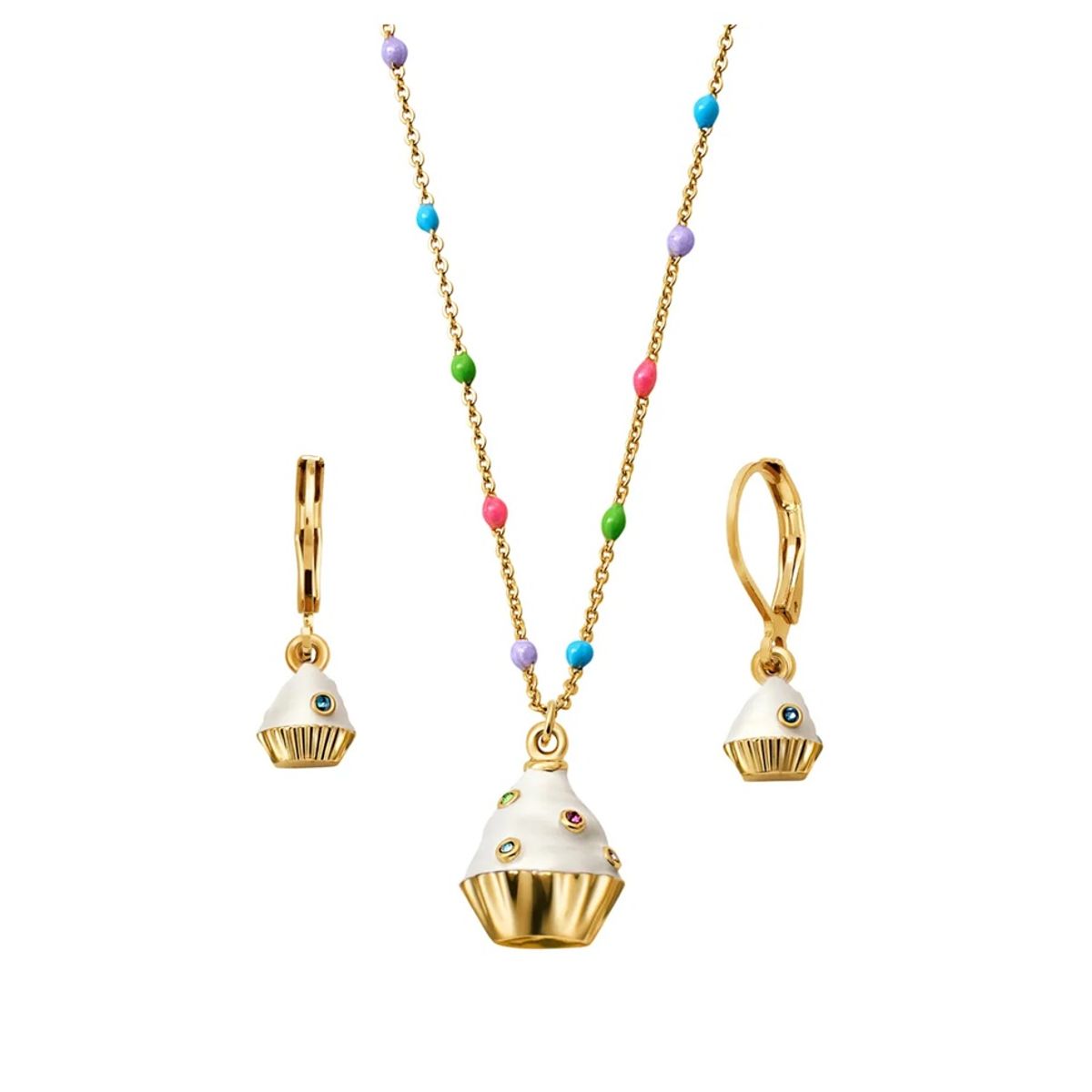 ESIKA - Set Cupcake Party - Lindo Juego de Collar y Aretes dorados para Niñas