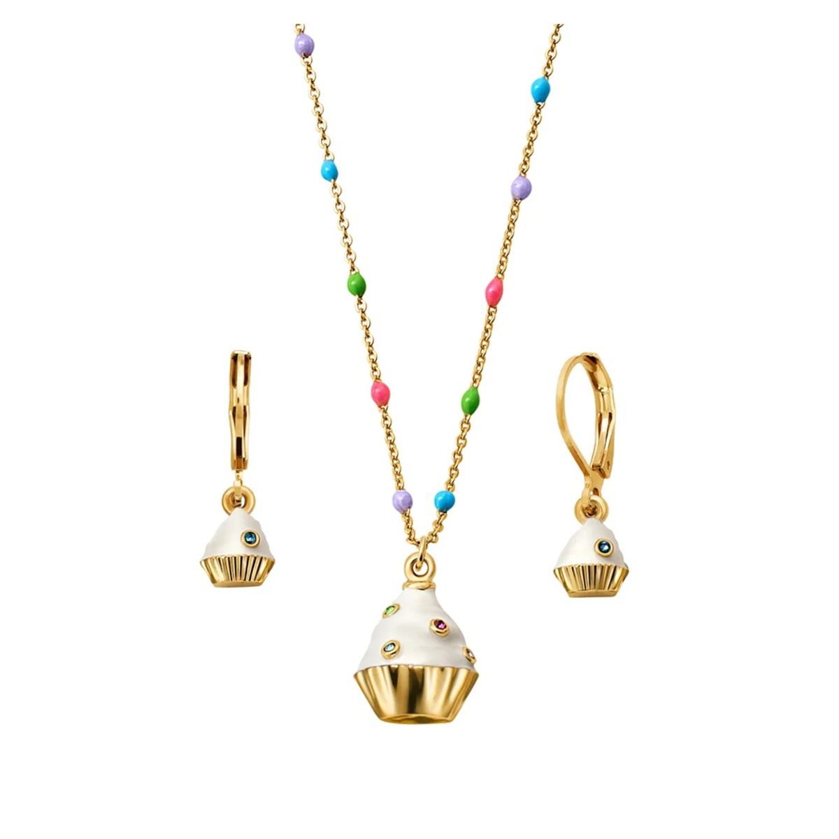 ESIKA - Set Cupcake Party - Lindo Juego de Collar y Aretes dorados para Niñas