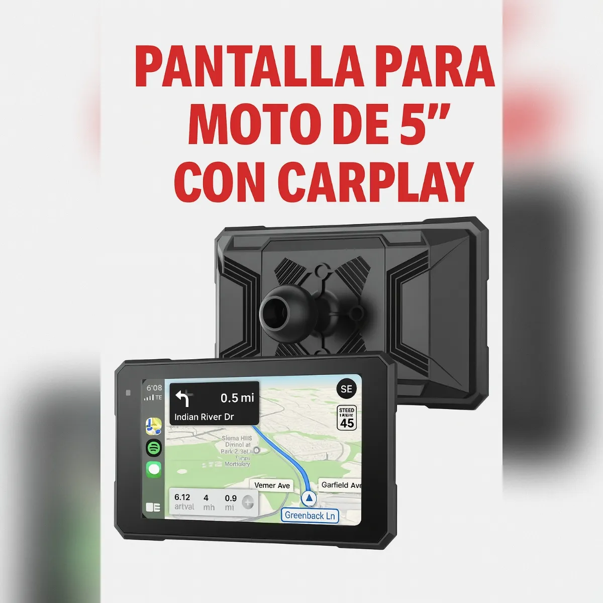GENERICO - PANTALLA MOTO 5” CARPLAY Y ANDROID AUTO INALÁMBRICO IMPERMEABLE IPX7