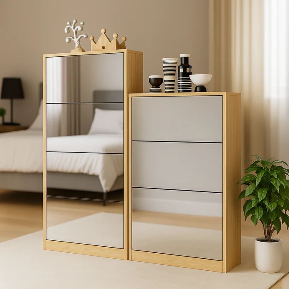 NACIONAL - Zapatera de melamina 3 niveles Personalizable con Espejo - PALERMO