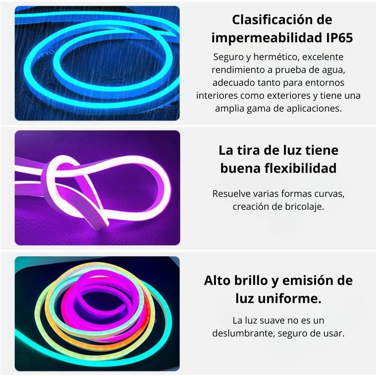 GENERICO - Tira de Neón LED RGBIC de Silicona Bluetooth 5m IP65 con Control Remoto y App Magic Lantern