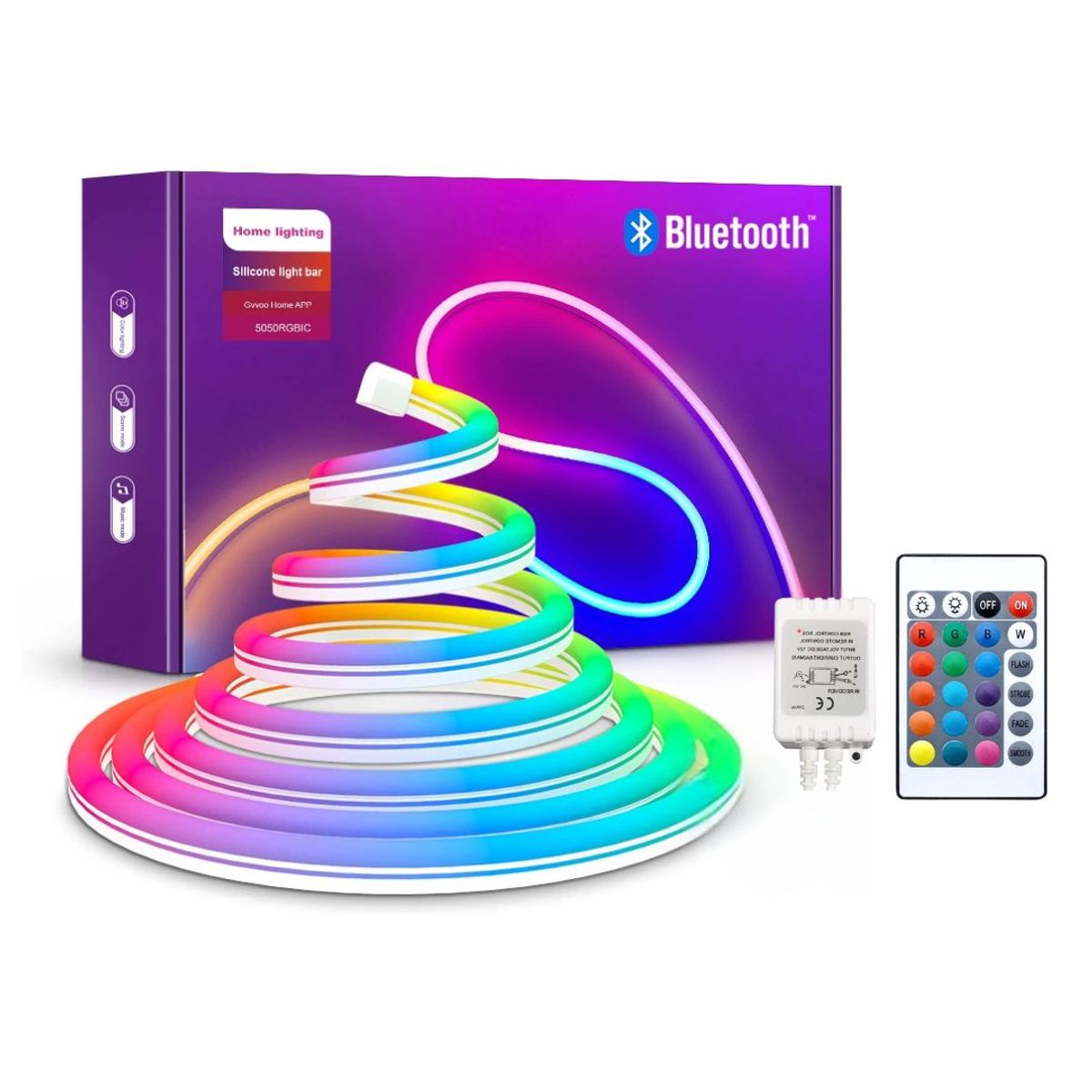 GENERICO - Tira de Neón LED RGB de Silicona 12V de 5 Metros IP65 con Control Remoto – Interior y Exterior