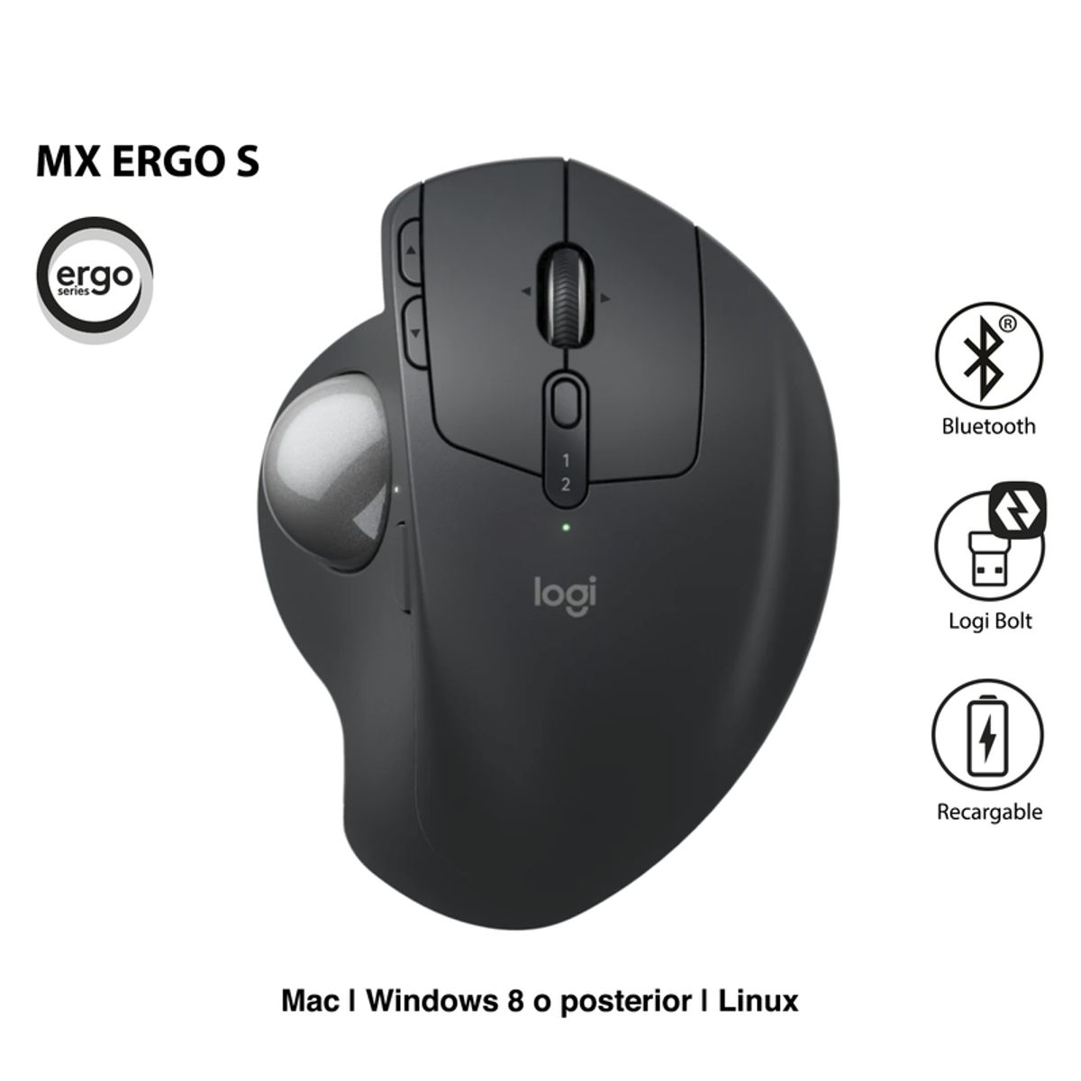 LOGITECH - MOUSE LOGITECH MX ERGO S ADVANCED TRACKBALL BLUETOOTH USB-C NEGRO 910-007261
