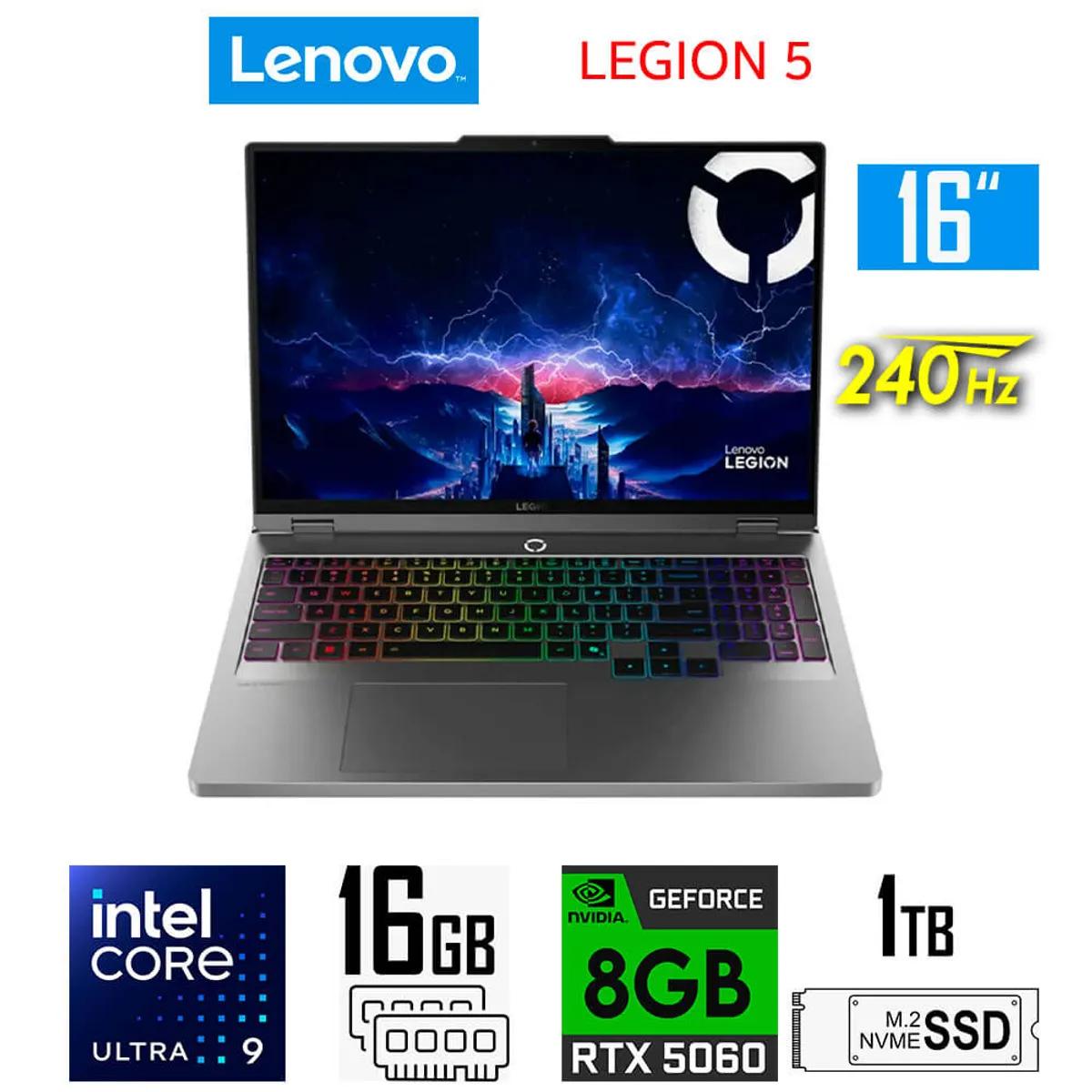 LENOVO - Laptop Lenovo LEGION 5 2025 Intel Core ULTRA 9 275HX RAM 16GB 1TB SSD RTX 5060 8GB 16" WQXGA 240Hz