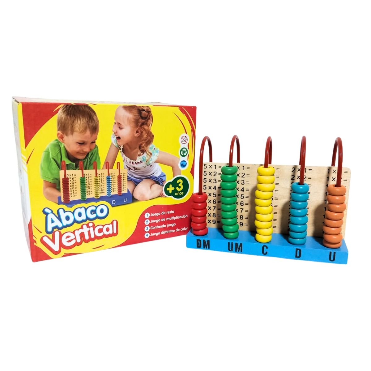 GENERICO - Ábaco Vertical de Madera para Aprendizaje Matemático