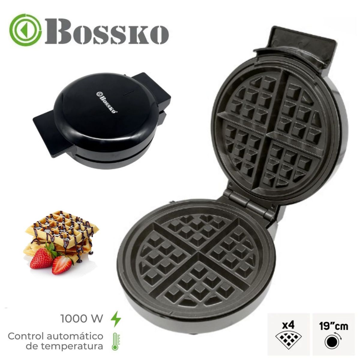 BOSSKO - Waflera Boskko BK-426WB 1000 W Diámetro de la base de 19 cm Negro