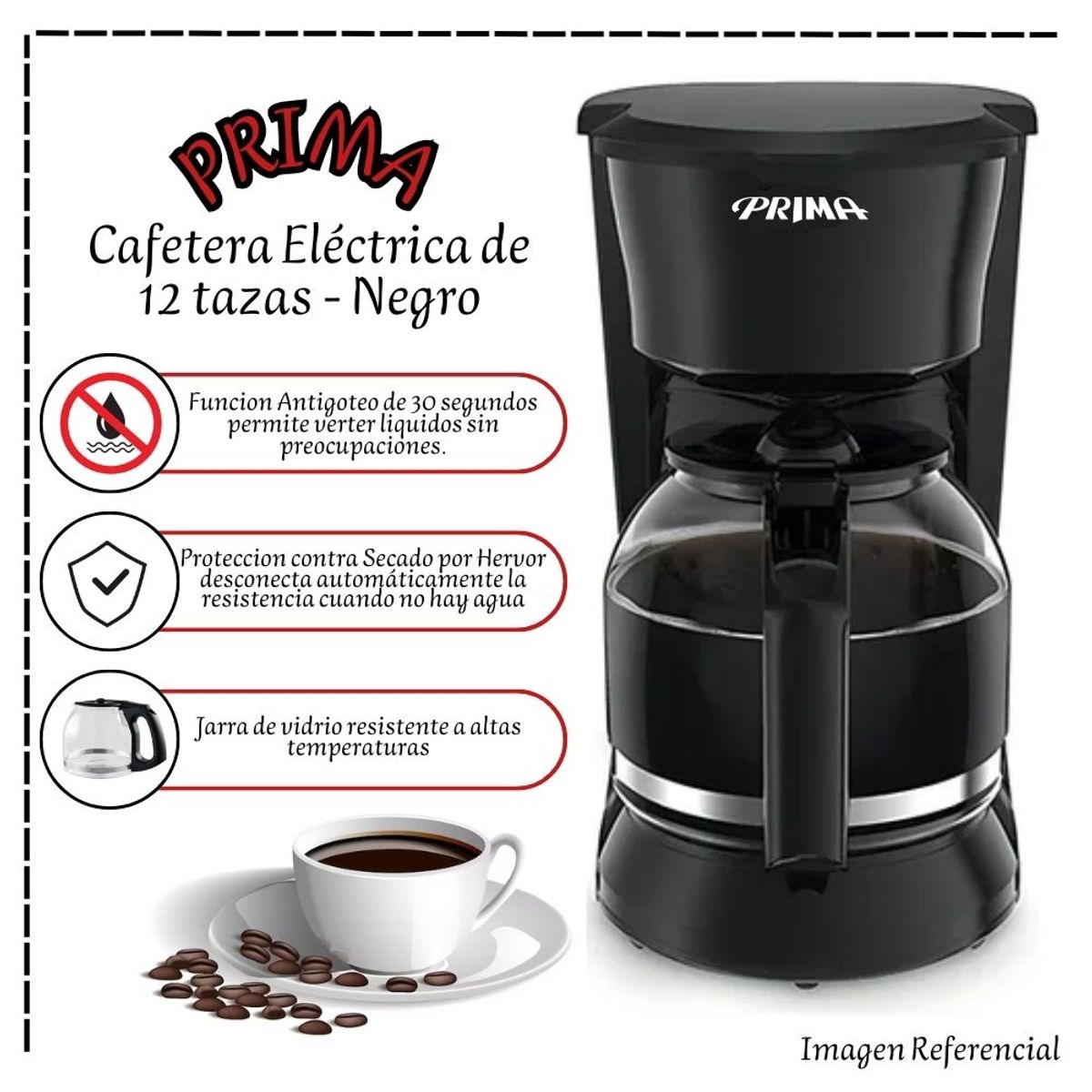 PRIMA - Cafetera Eléctrica Prima de 12 tazas - Negro