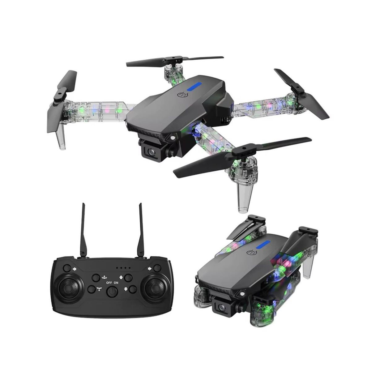 GENERICO - DRONE E88 CON CÁMARA HD WIFI PLEGABLE Y CONTROL REMOTO Y LUCES