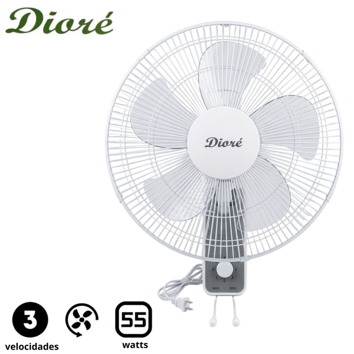 DIORE - Ventilador de pared Dioré MWF 1605 UNIDAD 3 velocidades 5 aspas 55 W Blanco