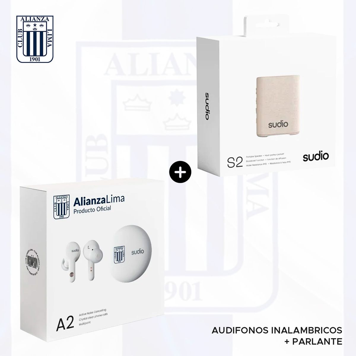 SUDIO - AUDIFONOS SUDIO A2  ALIANZA LIMA + PARLANTE PORTATIL SUDIO S2 BEIGE