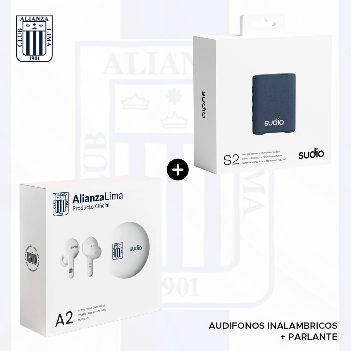 SUDIO - AUDIFONOS SUDIO A2  ALIANZA LIMA + PARLANTE PORTATIL SUDIO S2  AZUL
