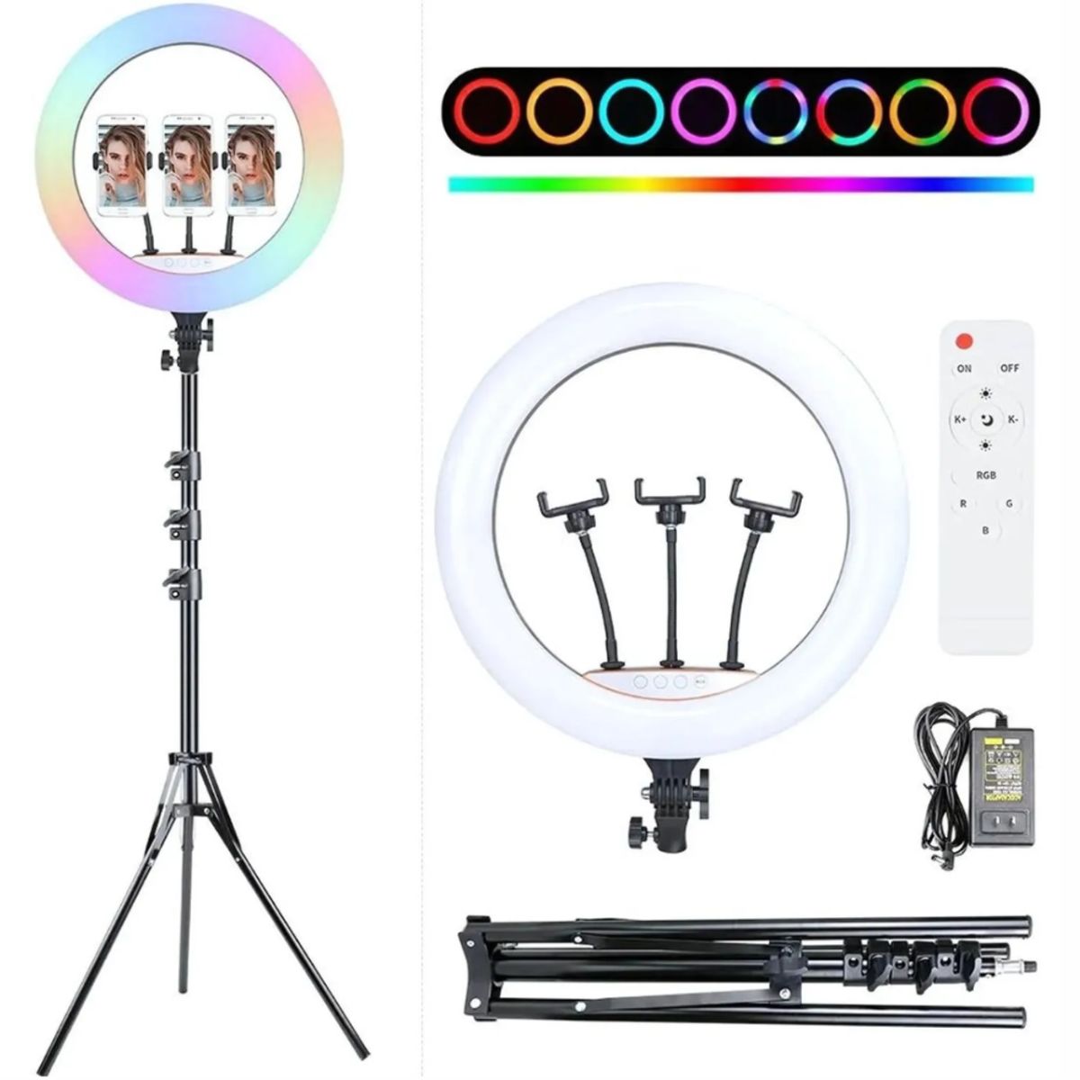 GENERICO - Aro de luz RGB de 45 CM + Trípode 2.10 MT + Control Remoto