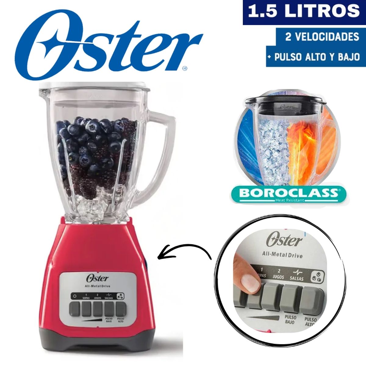 OSTER - LICUADORA OSTER 1.25LT 550W 2 VELOCIDADES COLOR SANDÍA MOD BLSTKAG-MPB