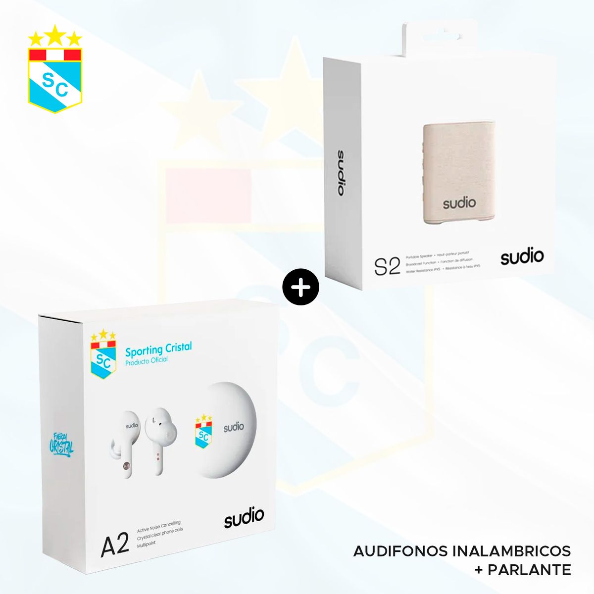 SUDIO - AUDIFONOS SUDIO A2  SPORTING CRISTAL + PARLANTE PORTATIL SUDIO S2 BEIGE