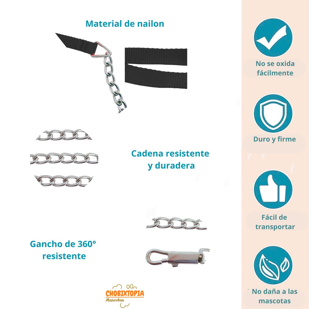 GENERICO - CORREA METÁLICA ANTIMORDIDAS PARA PERROS NEGRA - 120cm