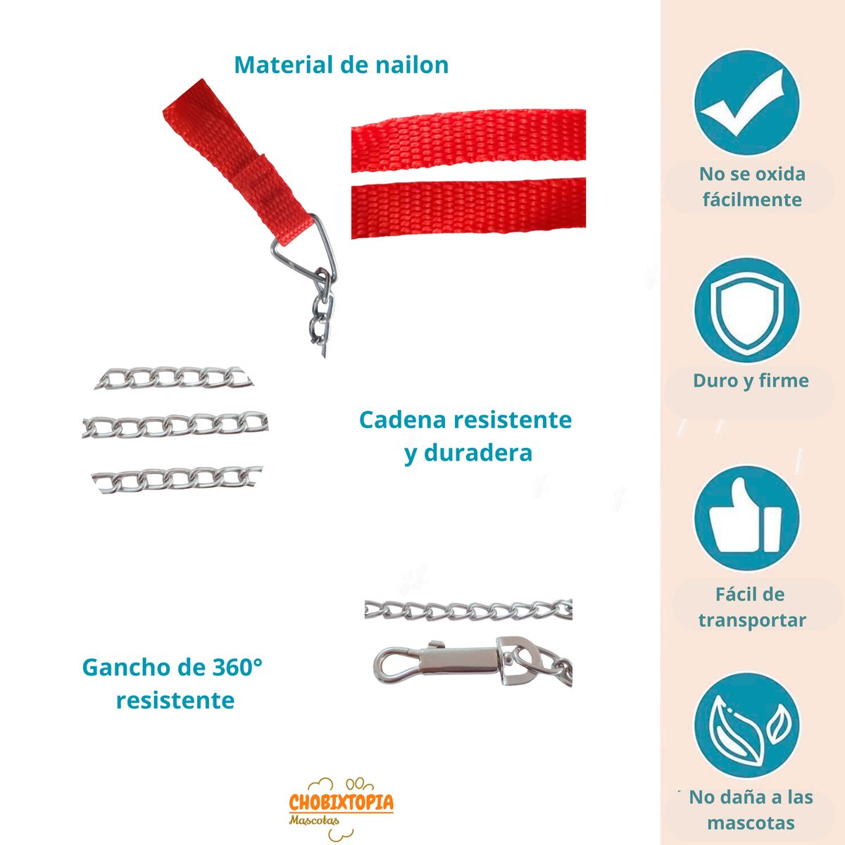 CORREA METÁLICA ANTIMORDIDAS PARA PERROS ROJA - 120cmx2mm, marca GENERICO - Foto 2