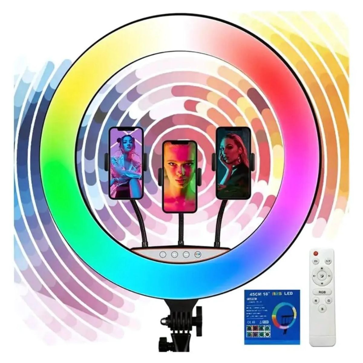 GENERICO - Aro de luz RGB de 45 CM + Trípode 2.10 MT + Control Remoto