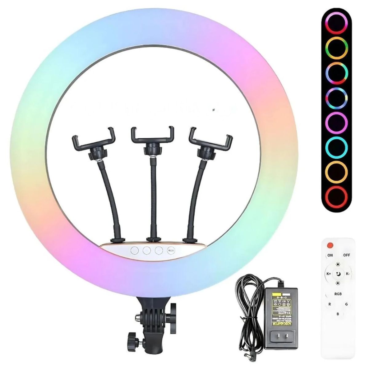 GENERICO - Aro de luz RGB de 45 CM + Trípode 2.10 MT + Control Remoto