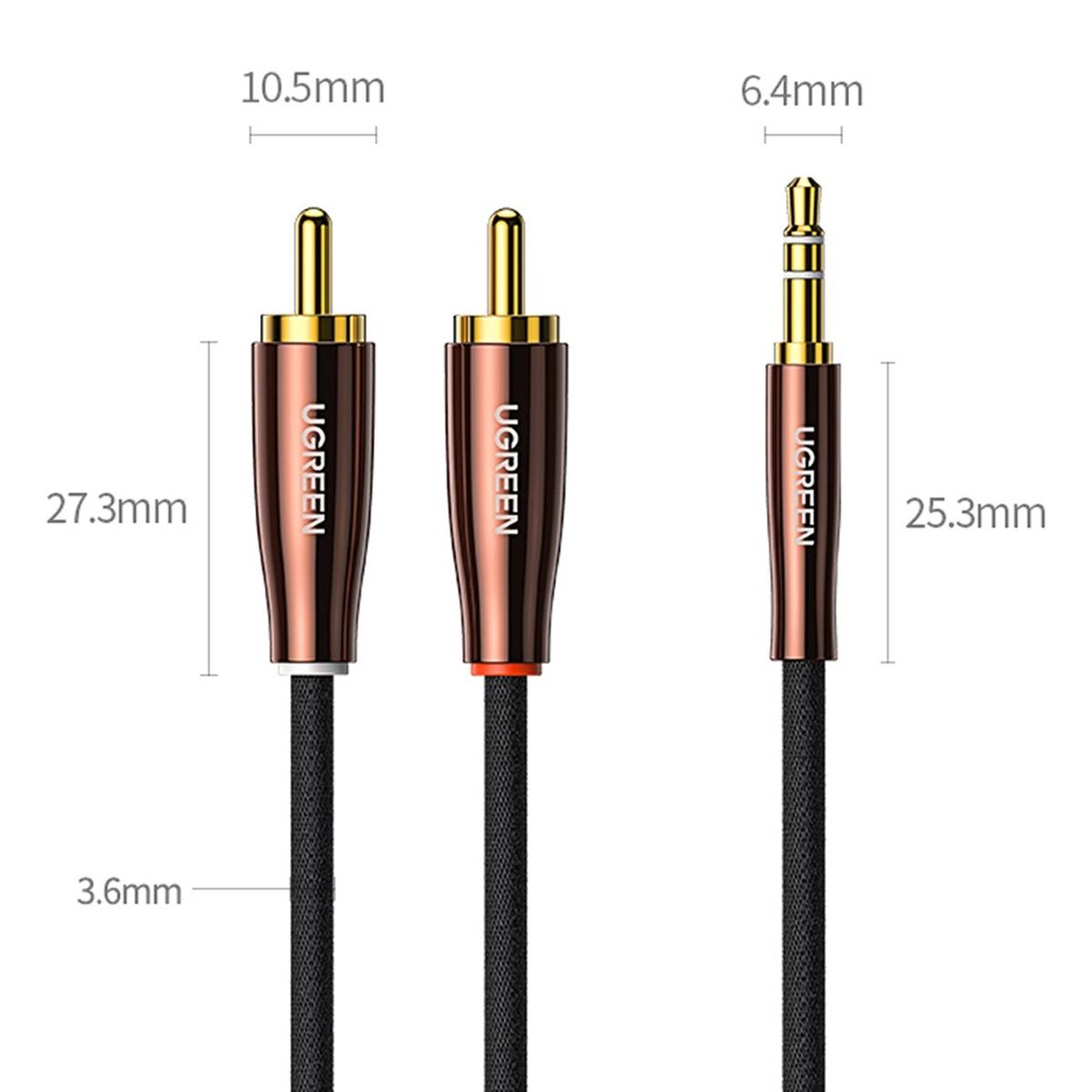 UGREEN - Cable de Audio 3.5mm Mini Jack (male) a 2RCA (male) 2m Cobre Adaptador Ugreen AV170 - 80847