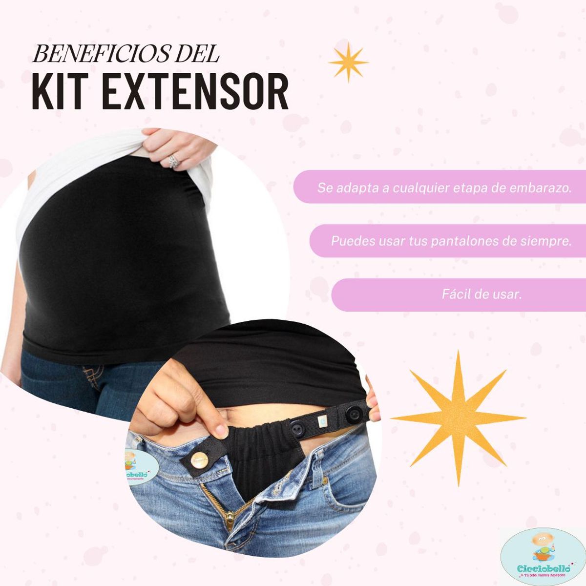 GENERICO - Kit Alargador Pantalón y Extensor Polo p Embarazada Cicciobello