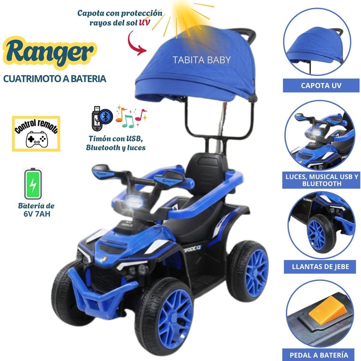 GRACO - Cuatrimoto para niños a Eléctrico con Protección UV Ranger Azul