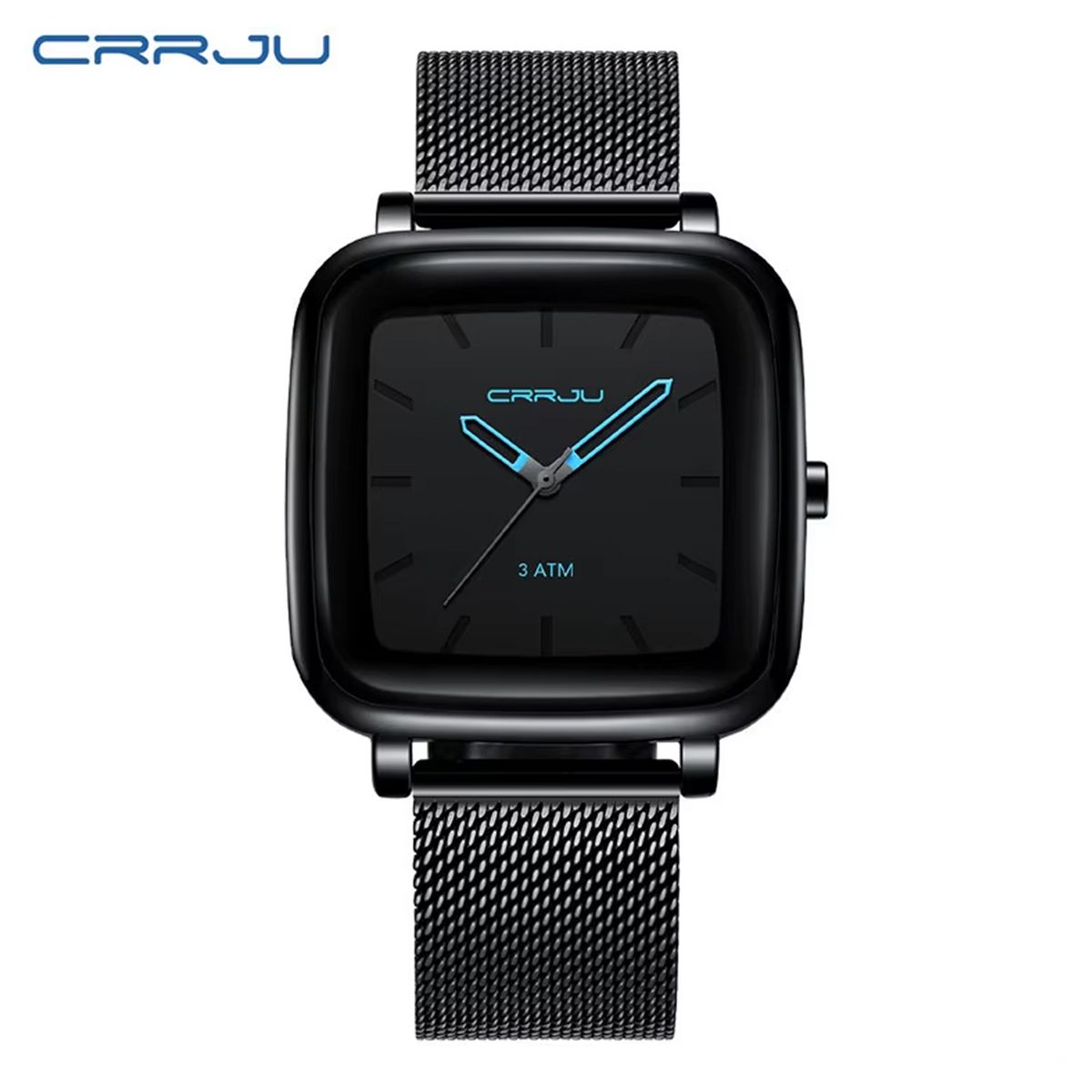 CRRJU - RELOJ NEGRO AZUL METAL HOMBRE ESTILO CUADRADO AZL122