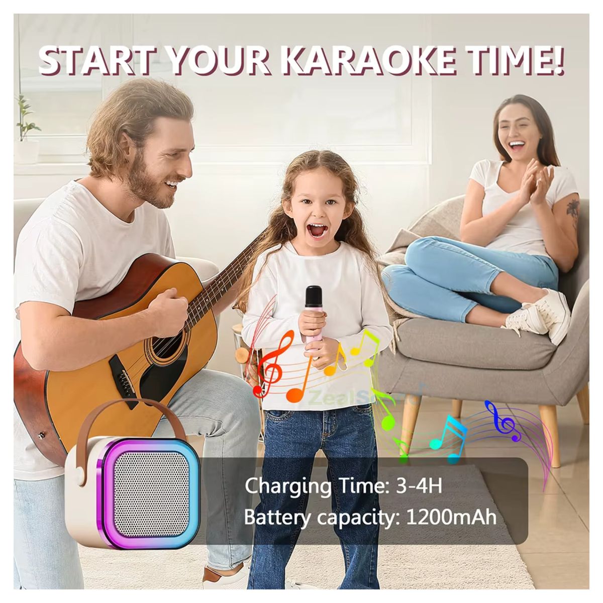 GENERICO - Parlante Karaoke K12 Bluetooth Luces RGB 01 Micrófono - Beige