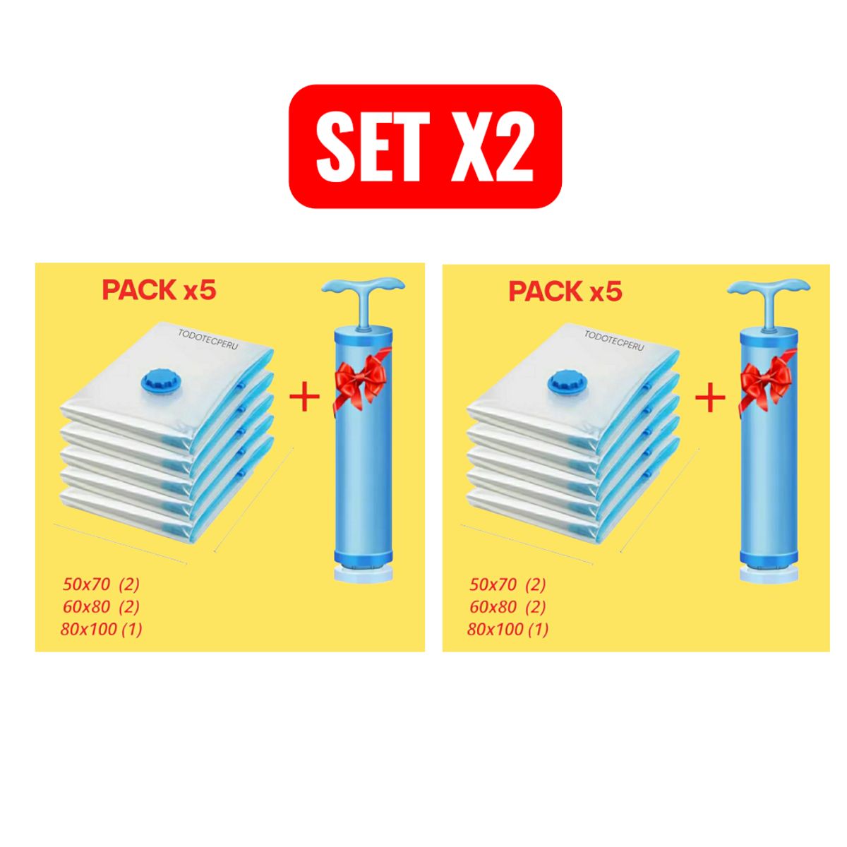GENERICO - 2 PACKS BOLSAS AL VACIO MAS INFLADOR SUCCIONADOR DE AIRE