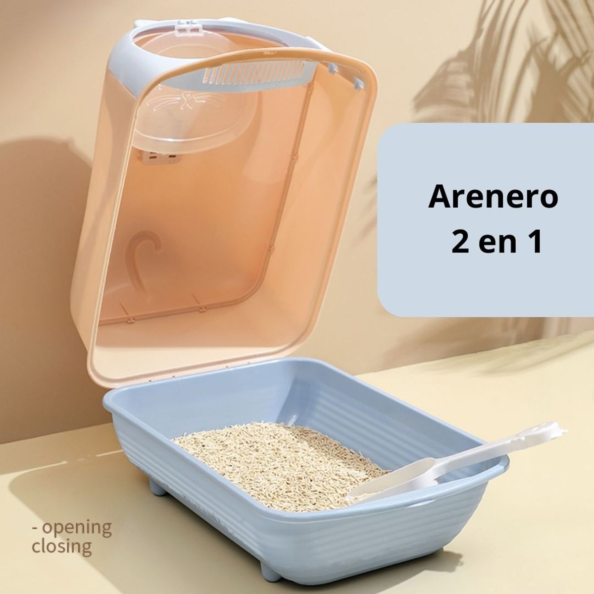GENERICO - ARENERO 2 en 1 Con Diseño de Gato Gris y Blanco GRATIS Pala