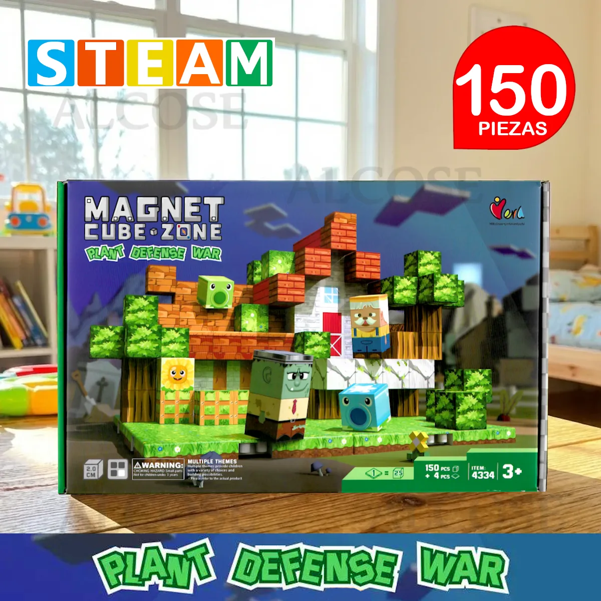 STM - Cubos magnéticos 3D didácticos STEAM caja 150 piezas PLANT DEFENSE WAR