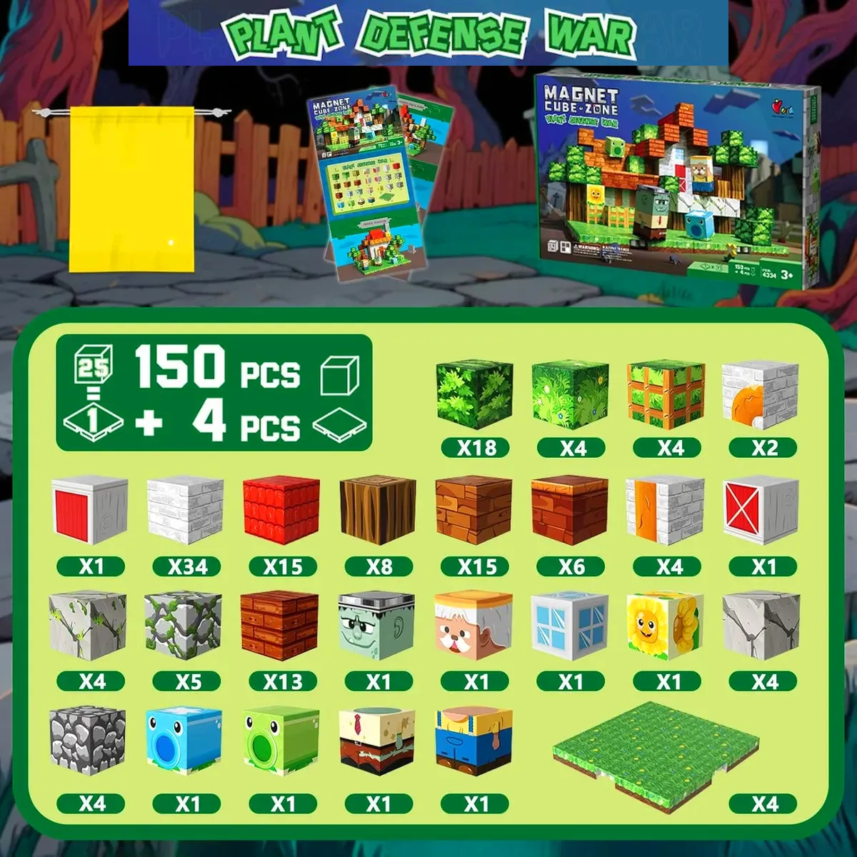 STM - Cubos magnéticos 3D didácticos STEAM caja 150 piezas PLANT DEFENSE WAR