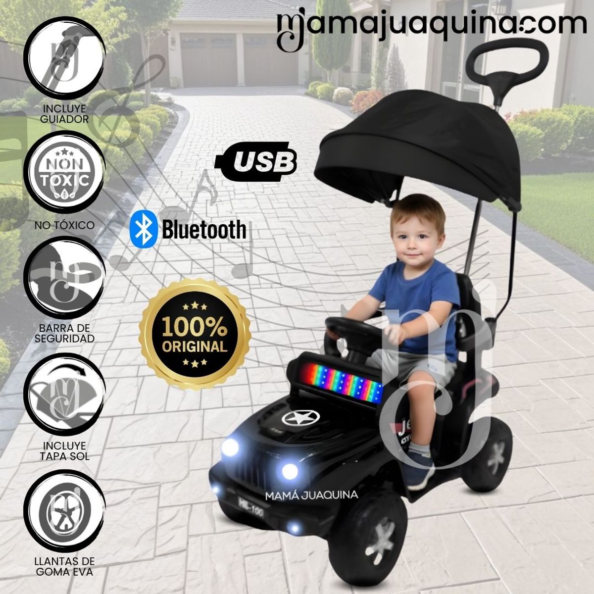 BABY - Correpasillo Guiador a Batería «BUGGIE JEEPY» Black